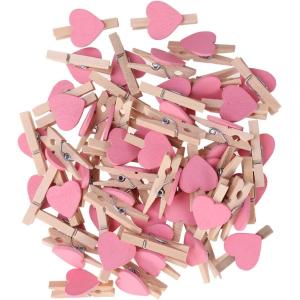 Mini Wooden Clips Clothespins Crafts with Hearts for Wedding Party Valentines Day Decoration Photo Wood Clip Pink Clothespin