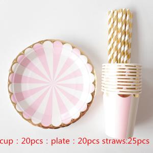 Baby Pink Striped Afternoon Tea 18th 30th 40th Birthday Disposable Party
