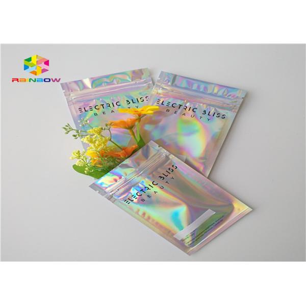 Buy Laser Mylar foil pouch with clear side for nail polish glitter powder packing cosmetic hologram foil packaging bags at wholesale prices