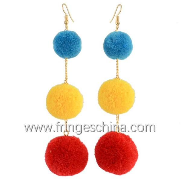 Fashion Bohemian Colorful Pom Pom Long Drop Earrings For Women Party Jewelry Accessories