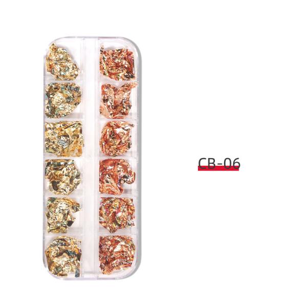 12 Grid Boxed Nail Art Gold and Silver Foil Paper 2D Style 4 Color Gold Wave Fragments
