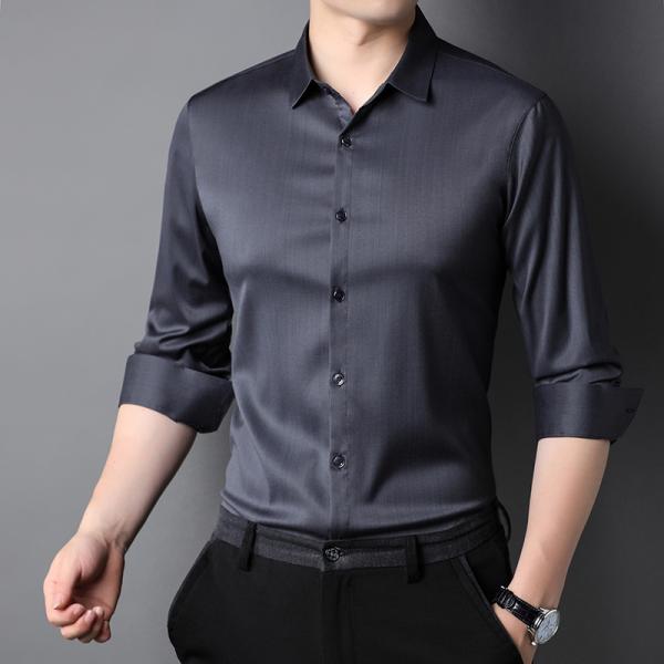 Anti-pilling Men's Long Sleeve Plain Shirts with Polyester Viscose Silk Acrylic Logo