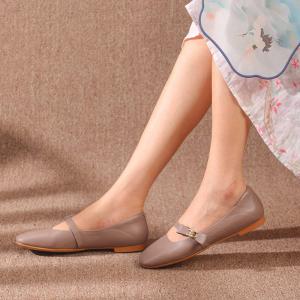 HZM009 Single Shoes Women Ladies Fashion Single Shoes Square Head Shallow Mouth