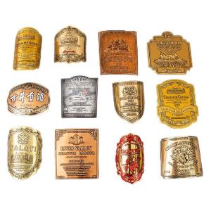 Quality Gold Embossed Printed Soft Aluminum Metal Label Paper Sticker Customized for Wine Bottle for sale