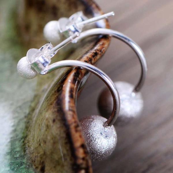 Womens Double Sterling Silver Beads Hoop Earrings (XH051332W)