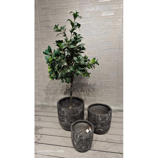 Black Mosaic - Like Brick Design Round Fiber Clay Planter Holiday Villa Office Decoration