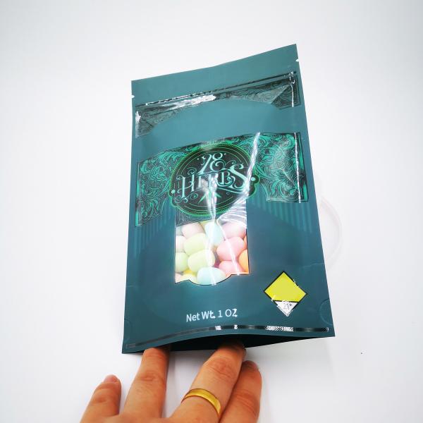 1 OZ Matte Spot UV Print Stand Up Bags With Resealable Ziplock And Window For Weed, Herb, Candy Packaging