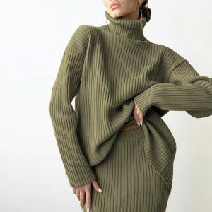 China Women s Sweaters for Outdoor Activities with Free Pullover Closure Type Half skirt high neck sweater set on sale