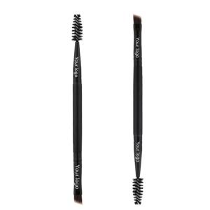 Soft Cosmetic Dual Black Eye Eyebrows Makeup Brush Plastic Handle