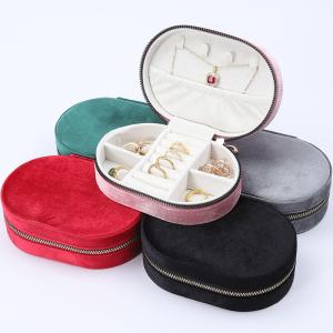 Oval Multiple Cells Soft Velvet Jewelry Travel Zipper Organizer for Pendant Ring