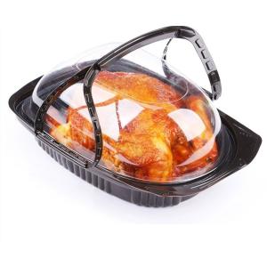 Quality Disposable Transparent PP Roast Chicken Box Fog Resistant Lid With Handle for sale