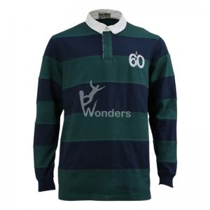 Quality Long Sleeve Polo Royal Green Striped Rugby Shirt Men