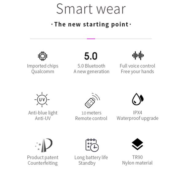 Smart Switch Hidden Audio Eyewear Coloured Lenses Anti-UV Bluetooth Glasses