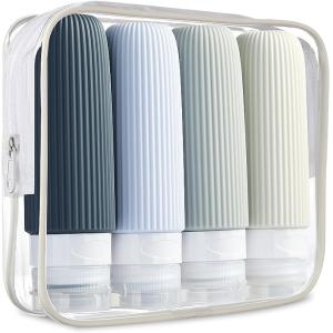 Gray Refill Toiletry Silicone Travel Bottle Kit Leak Proof 3oz