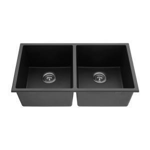 Rectangular Black Equal Double Bowl Under Mount Granite Kitchen Sink