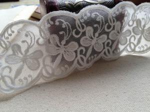 China Butterfly Floral White Nylon Mesh Lace Ribbon , Scalloped Lace Trim By The Yar on sale