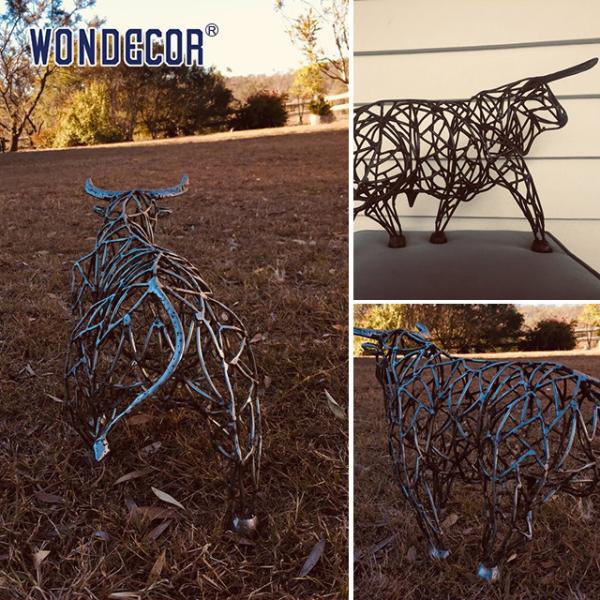 Large outdoor animal art decoration abstract hollow buffalo stainless steel sculpture