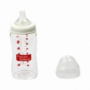 China Babies' Glass Feeding Bottle, BPA-free, with Wide Mouth on sale