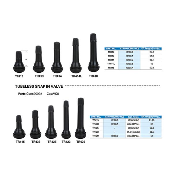 TR418 Aluminum Tire Valve 2'' Long Length Snap In 0.453'' Rim Hole V2.03.4