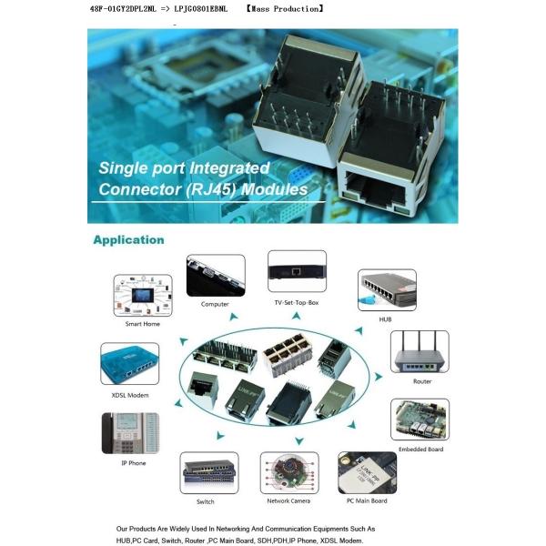 48F-01GY2DPL2NL Magnetic RJ45 Female Jack LPJG0801EBNL for Networking