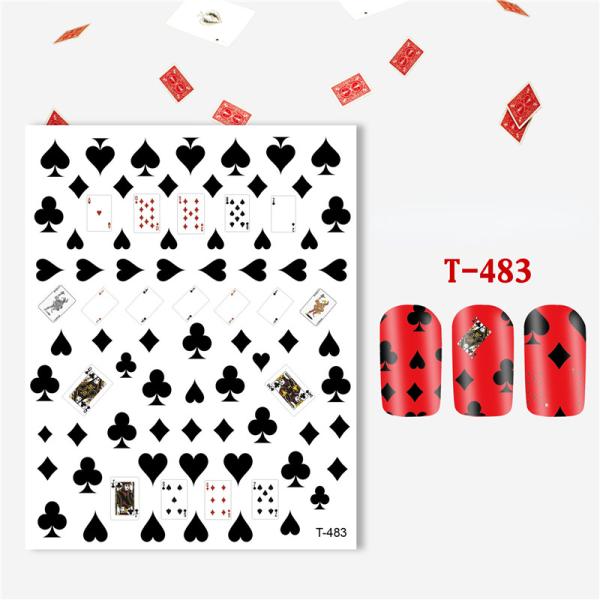 T-482-T-492 Multicolor Style Poker Series Nail Art Decal Sticker for Salon Beauty