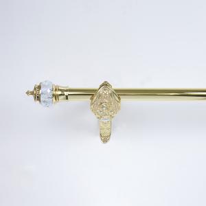 Aluminum Golden 25mm Iron Curtain Rod Capped Glass Finial With Double Bracket