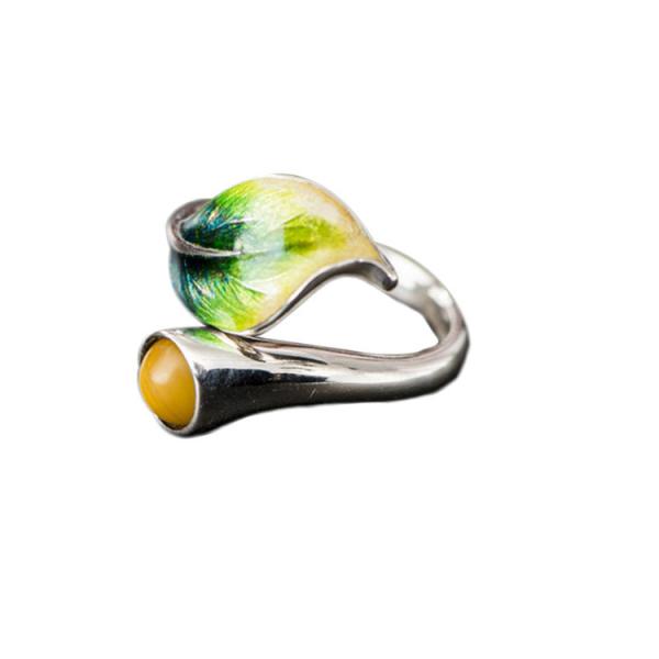 925 Silver Manually Colored Enamel Yellow Amber Jewelry (R6050602)