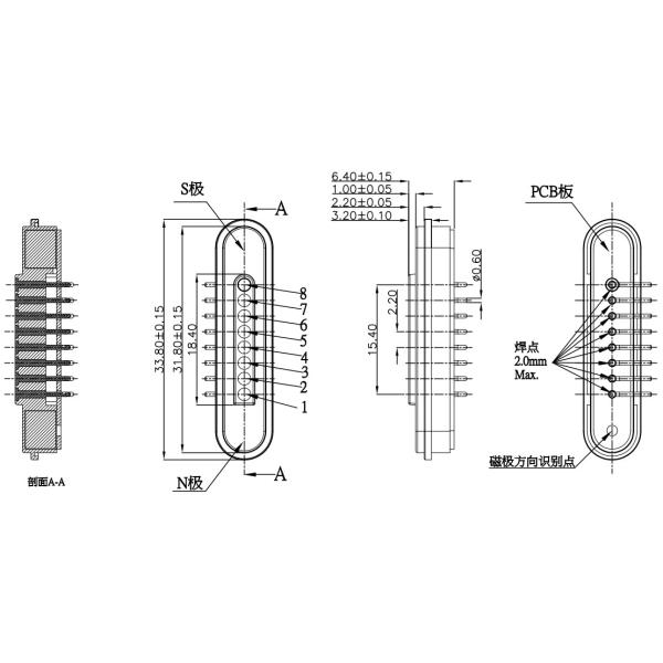 8 Pin Magnetic Connectors 2.2mm Pitch Magnetic Cable Connector Right Angle Use In Electronic Candle Light