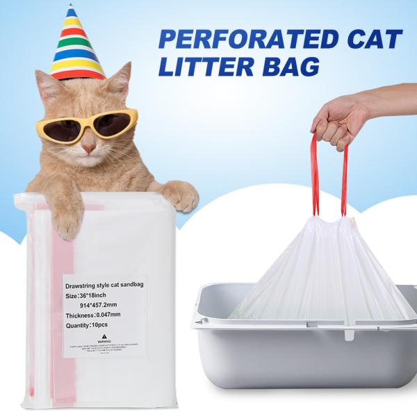 Cute Disposable Cat Litter Box Pan Liner Filter Refills Waste Flat Plastic Bag With Drawstring