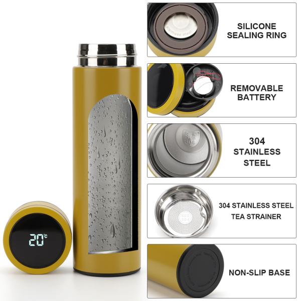 Tea Infuser Bottle Smart Sports thermos LED Temperature Display Double Wall Vacuum Insulated Water Bottle Batteryreplace the