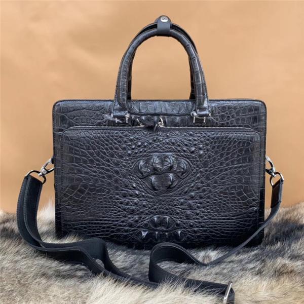 Crocodile Skin Businessmen Working Laptop Briefcase Authentic Real Alligator Leather Male Large Black Top-handle Handbag