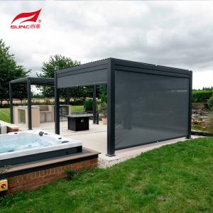 China Grey Motorized Louvred Roof Aluminium Pergola With Zip Screen Blinds on sale