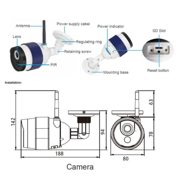 H.264 Bullet Solar Powered Outdoor Wireless Surveillance Camera 1MP 10m PIR Range