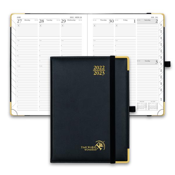Weekly Planner 2023-2023 Black 6.5'' x 8.5'' Vertical Hourly Schedule And