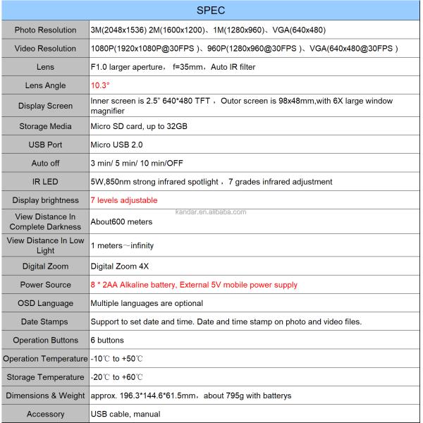 Record Videos and Photos Up to 600m NV5100 Digital Night Vision Binocular 4x Digital Zoom