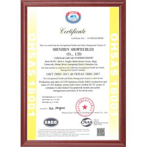 Shenzhen Showtechled Co., Ltd. Certifications