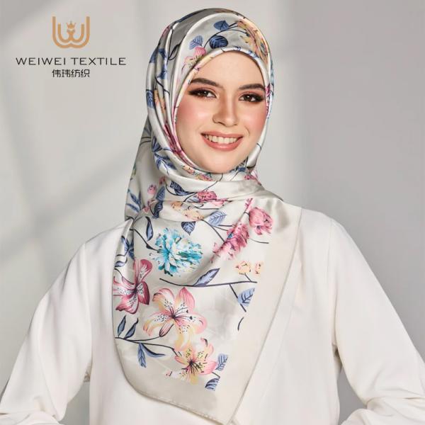 Customized Digital Printed Tudung Shimmer Hijab Traditional Muslim Department Item Satin Silk Scarves Shawls