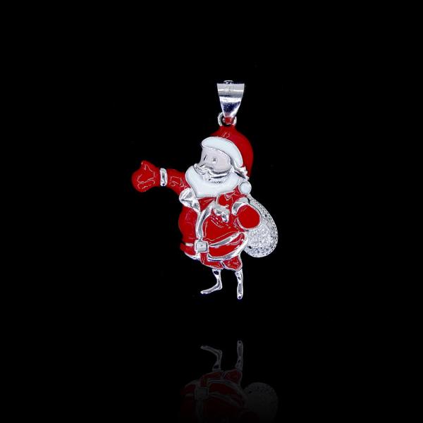 Buy Childrens Silver Red Enamel Pendant Christmas Santa Claus Shape For Gift at wholesale prices
