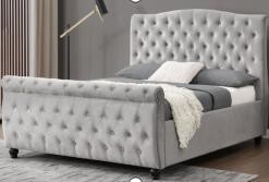 Soft Queen Grey velvet Sleigh Bed Comfortable High Headboard