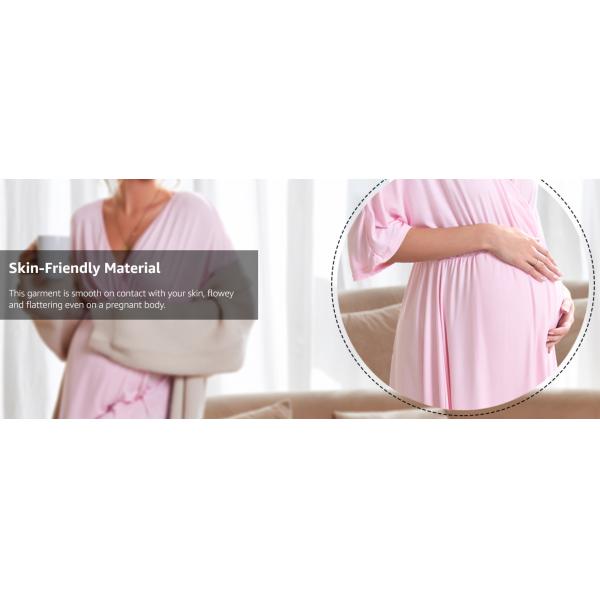Comfortable Pink Maternity Dress Breathable Sleepwear For Breastfeeding