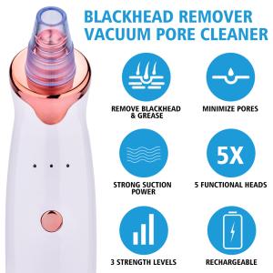 Electric Facial Pore Blackhead Vacuum Suction Remove Machine with 5 Probes