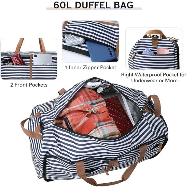 Xxl 100l 60L Travel Foldable Duffel Bag Waterproof Blue Stripe 24.8X11.8X11"