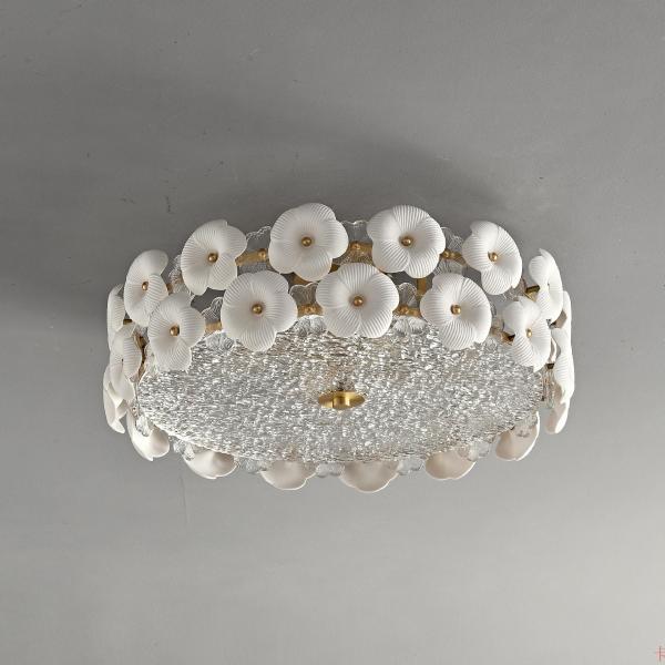 JYLIGHTING Luxury French Romantic Ceramic Flower Glass Chandelier Hanging Light For Bedroom Home Dining Lighting Pendant Lights LED Ceiling Light