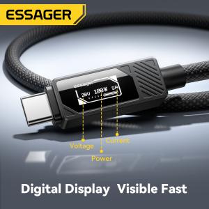 ESSAGER ES-X74 100W 5A Usb C to Usb C Data Cable With Led Display