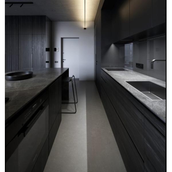 Apartment Black Wood Grain Kitchen Cabinets Melamine Dark Grey Wood Grain Kitchen Cabinets