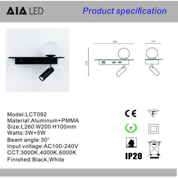 USB led reading light 3W beadboard wall lighting led bed lamp headboard acrylic ball light bedside wall lamp background