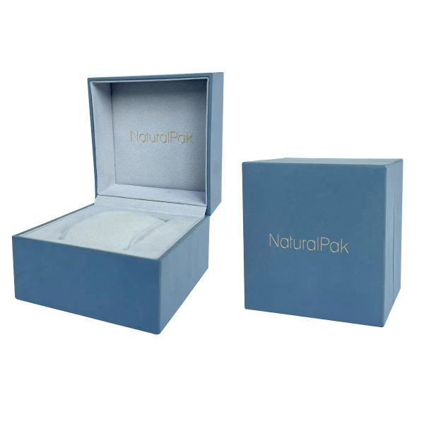 Buy Light Blue Watch Holder Embossed Logo Watch And Bracelet Box at wholesale prices