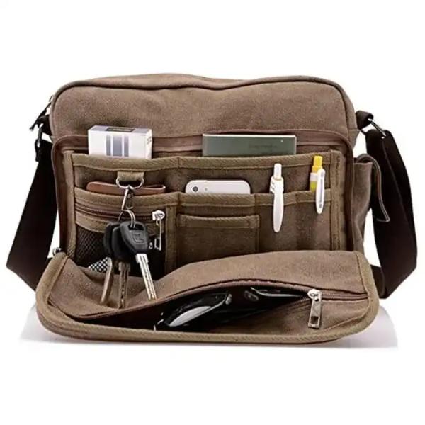 Portable Canvas Offset Print Crossbody Messenger Bag Women'S 13.8 X 4 X 10.8 Inches