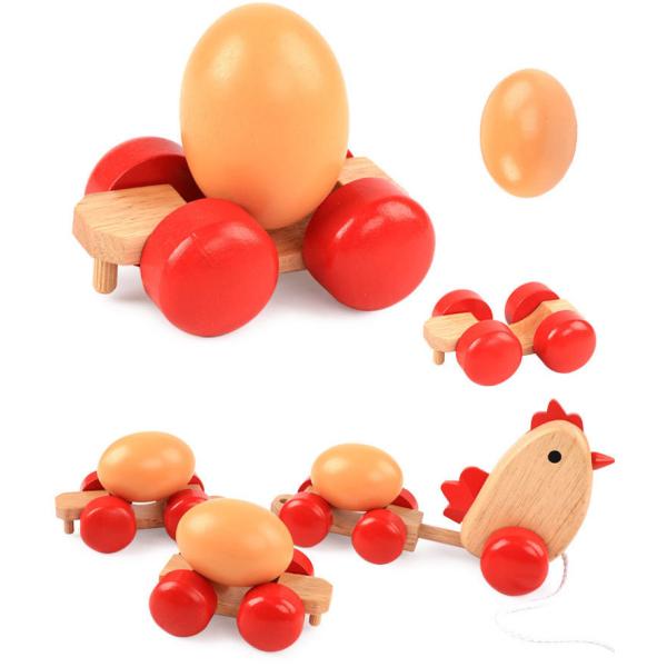 Buy Wooden Hen Pulling Egg Driving Train Parent Child HandHeld at wholesale prices