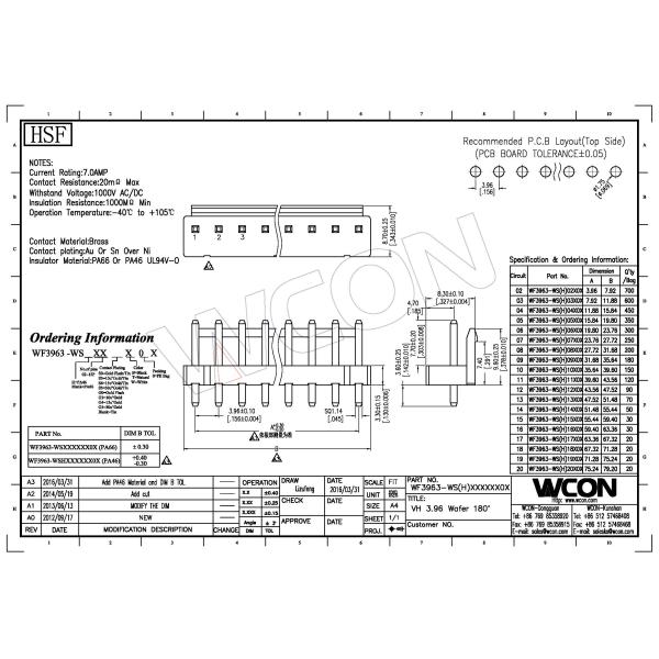 White Sn Plated Type Wire To Board Connector 3P K-2P VH3.96 Wafer Straight